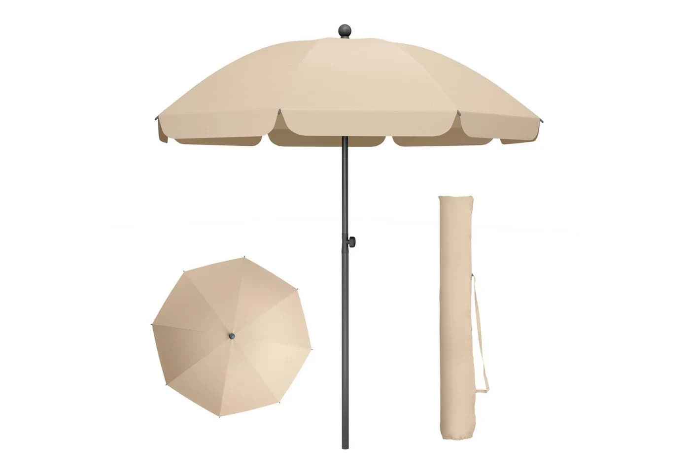 PHI VILLA Sonnenschirm Beige Höhenverstellbar Kippbar mit Klemme - Bild 2