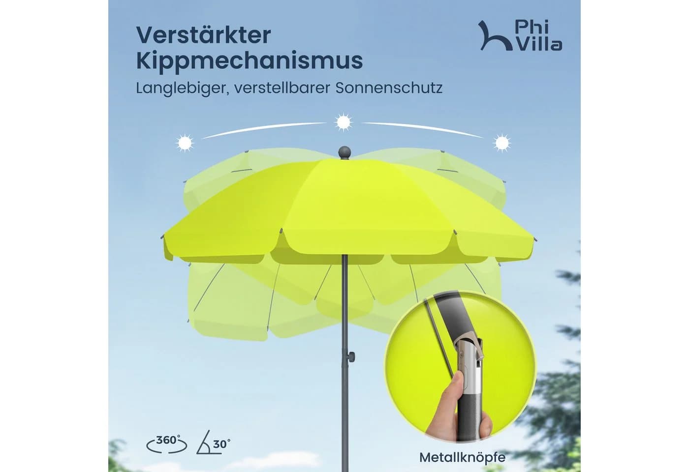 PHI VILLA Sonnenschirm Klemmbar Grün Höhenverstellbar - Bild 3