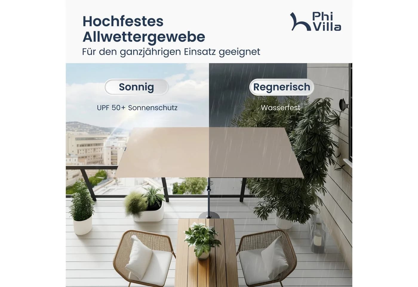 PHI VILLA Balkonschirm Beige 180x130 cm 360° drehbar - Bild 4