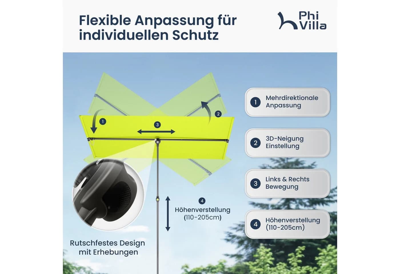PHI VILLA Balkonschirm Grün 180x130 cm drehbar höhenverstellbar - Bild 4
