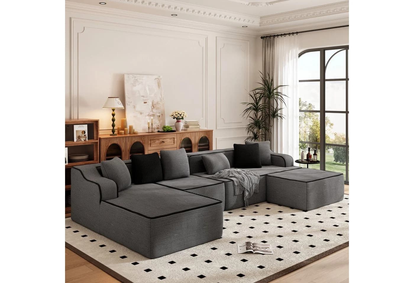 PHI VILLA Ecksofa Boneless Couch Grau Cord Modulares Sofa - Bild 2