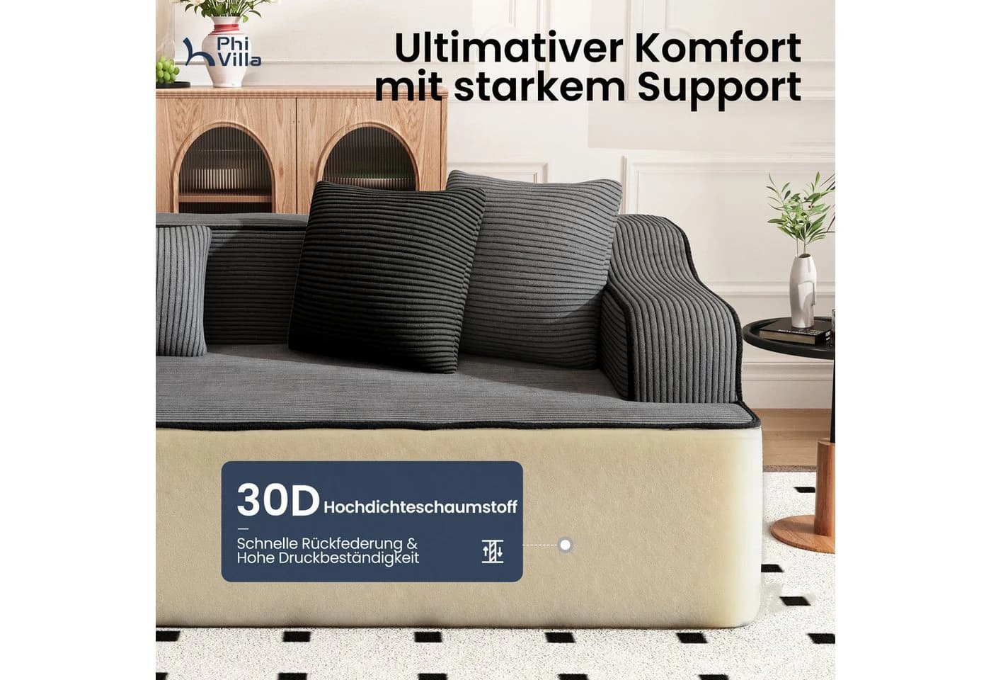 PHI VILLA Ecksofa Boneless Couch Grau Cord Modulares Sofa - Bild 4