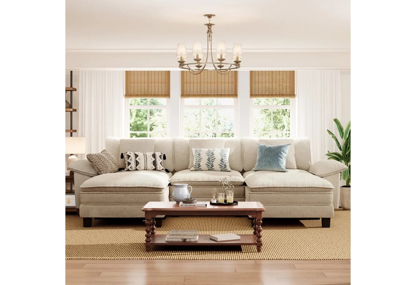 PHI VILLA Ecksofa L-Form 4-6-Sitzer Cord Weiß mit Ottomanen - Bild 2