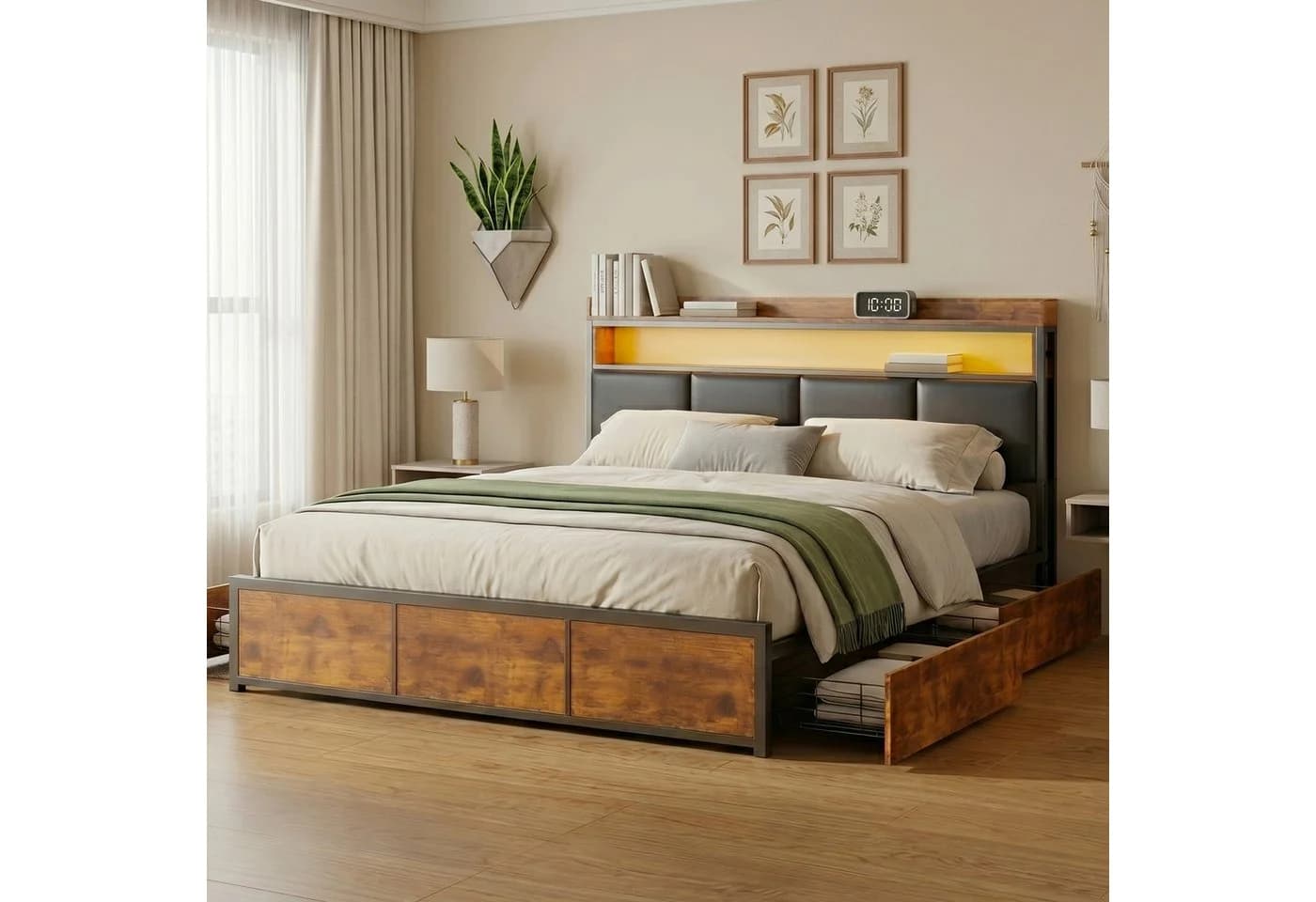 zebery Stauraumbett Polsterbett 140x200 cm mit LED & 4 Schubladen - Bild 2