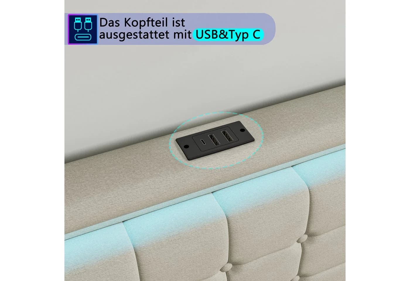 zebery Stauraumbett Polsterbett Beige mit LED & USB - Bild 3