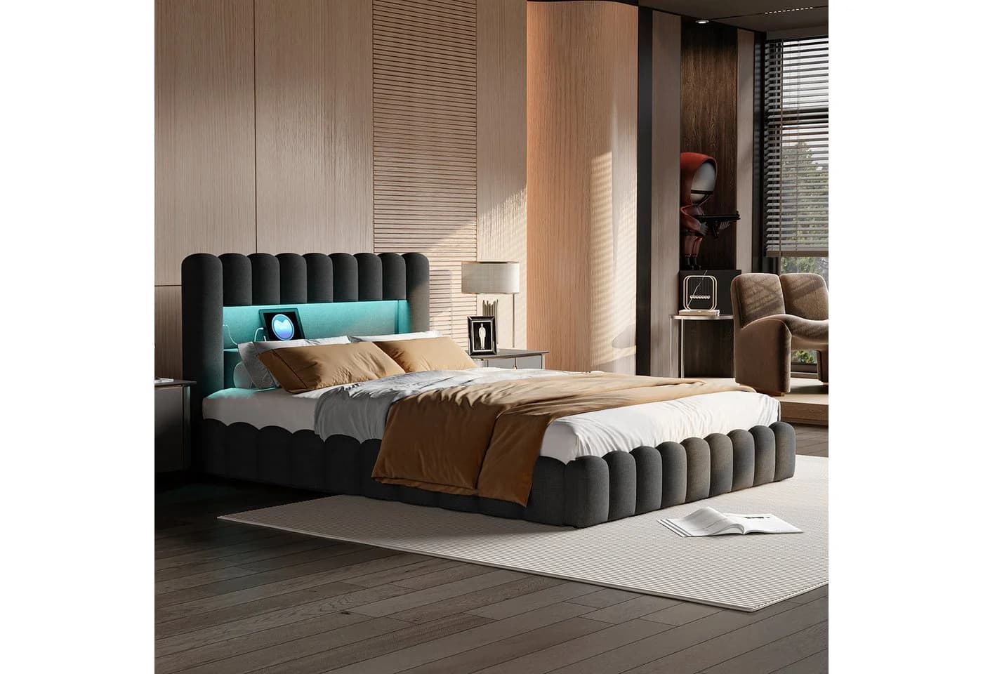 zebery Stauraumbett Polsterbett 180x200 cm Grau mit LED und USB - Bild 4