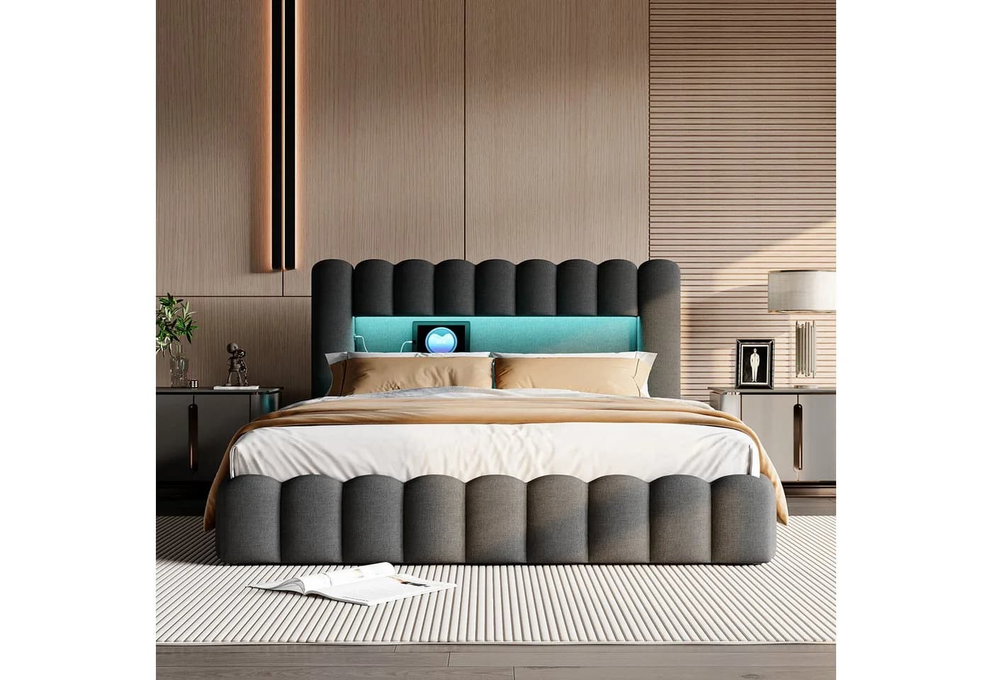 zebery Stauraumbett Polsterbett 180x200 cm Grau mit LED und USB - Bild 5