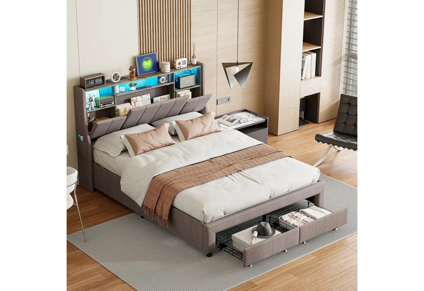 zebery Stauraumbett Polsterbett Grau mit LED und USB - Bild 4
