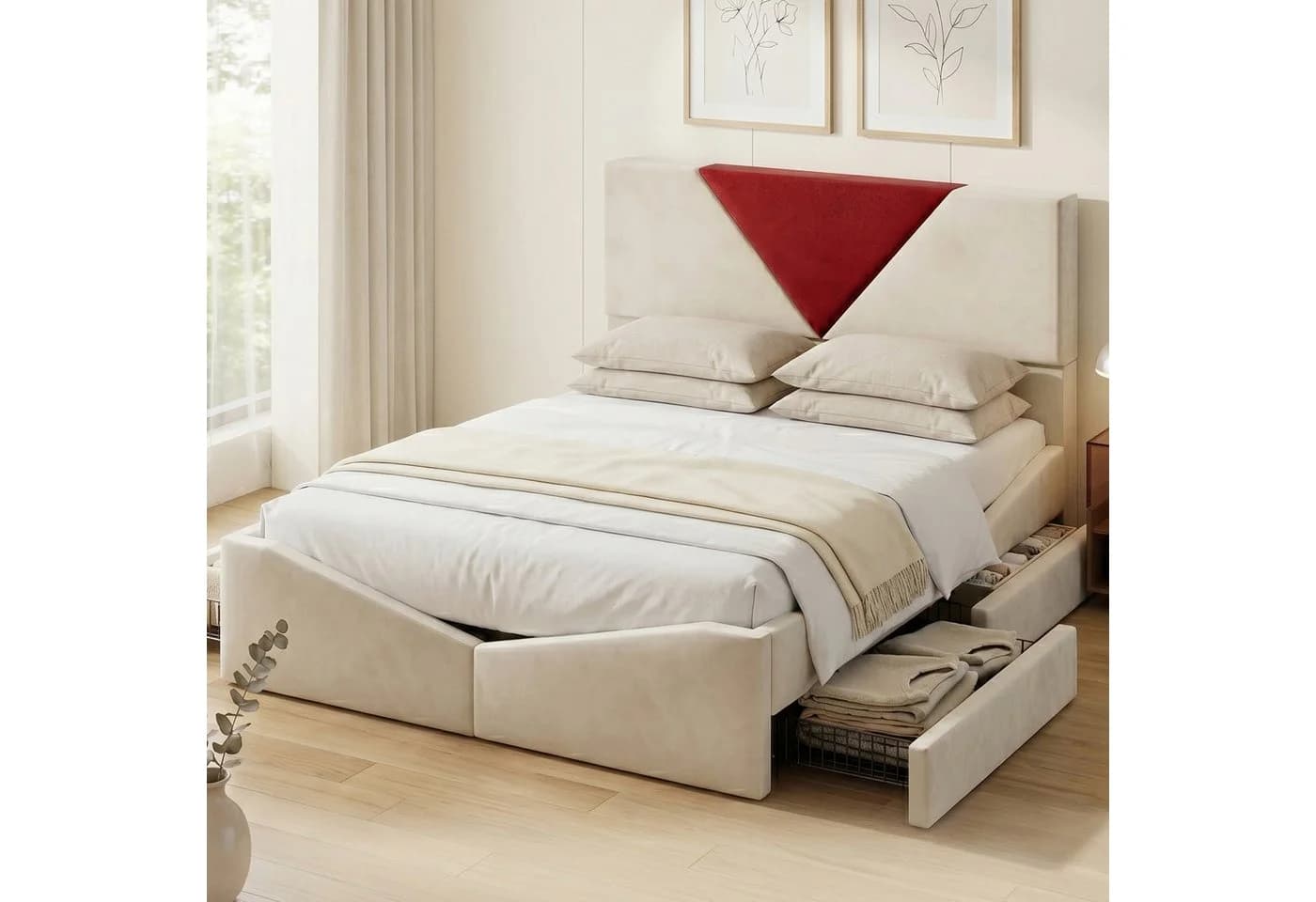 zebery Stauraumbett Polsterbett Beige Samtstoff - Bild 2