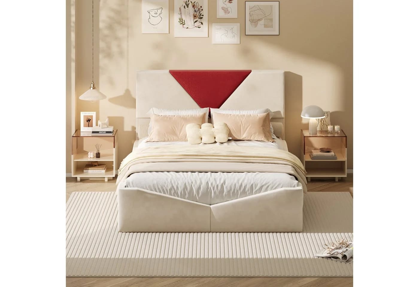 zebery Stauraumbett Polsterbett Beige Samtstoff - Bild 3