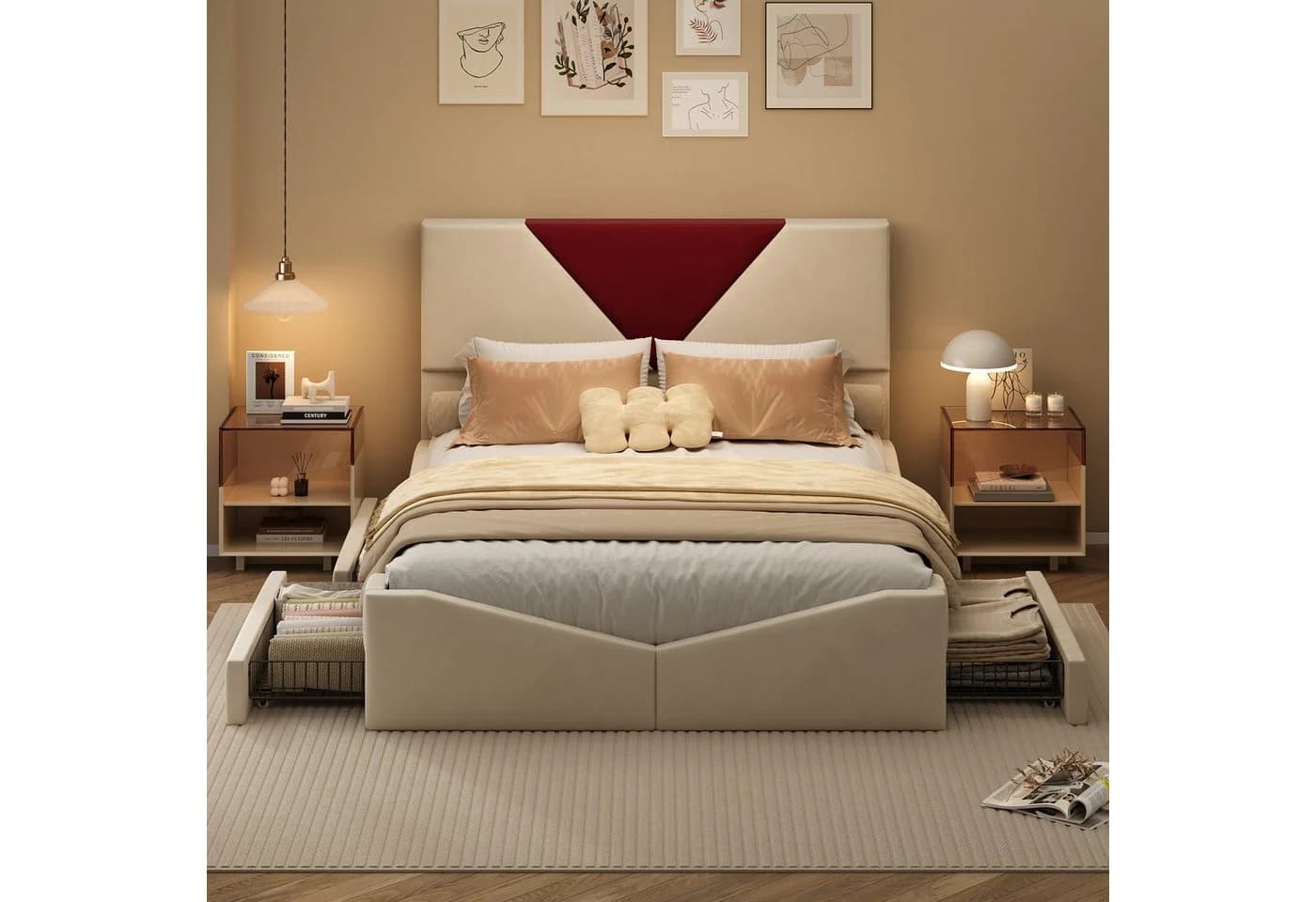 zebery Stauraumbett Polsterbett Beige Samtstoff - Bild 5