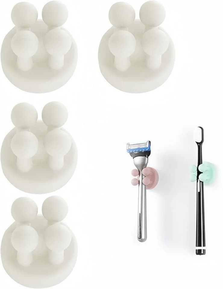 FOUORTUNATE-BEE Zahnbürstenhalter Silikon 4-teiliges Set Selbstklebend Weiß - Bild 2
