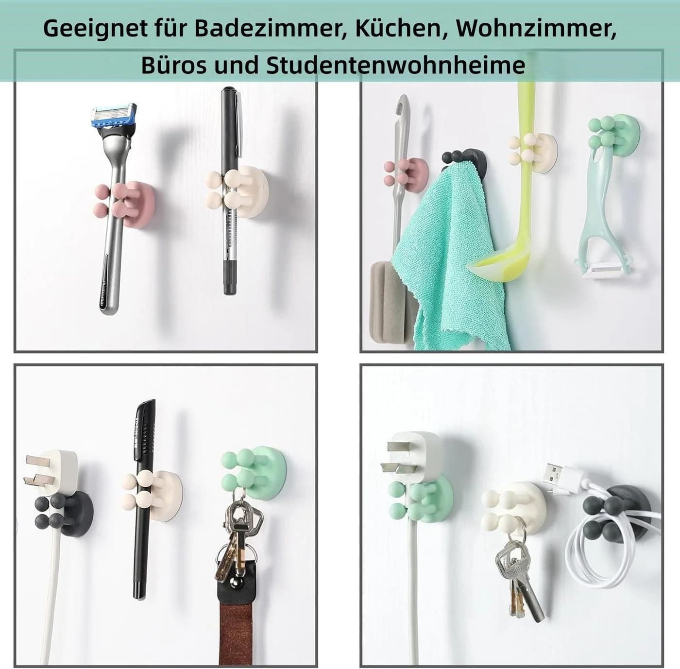 FOUORTUNATE-BEE Zahnbürstenhalter Silikon 4-teiliges Set Selbstklebend Weiß - Bild 5