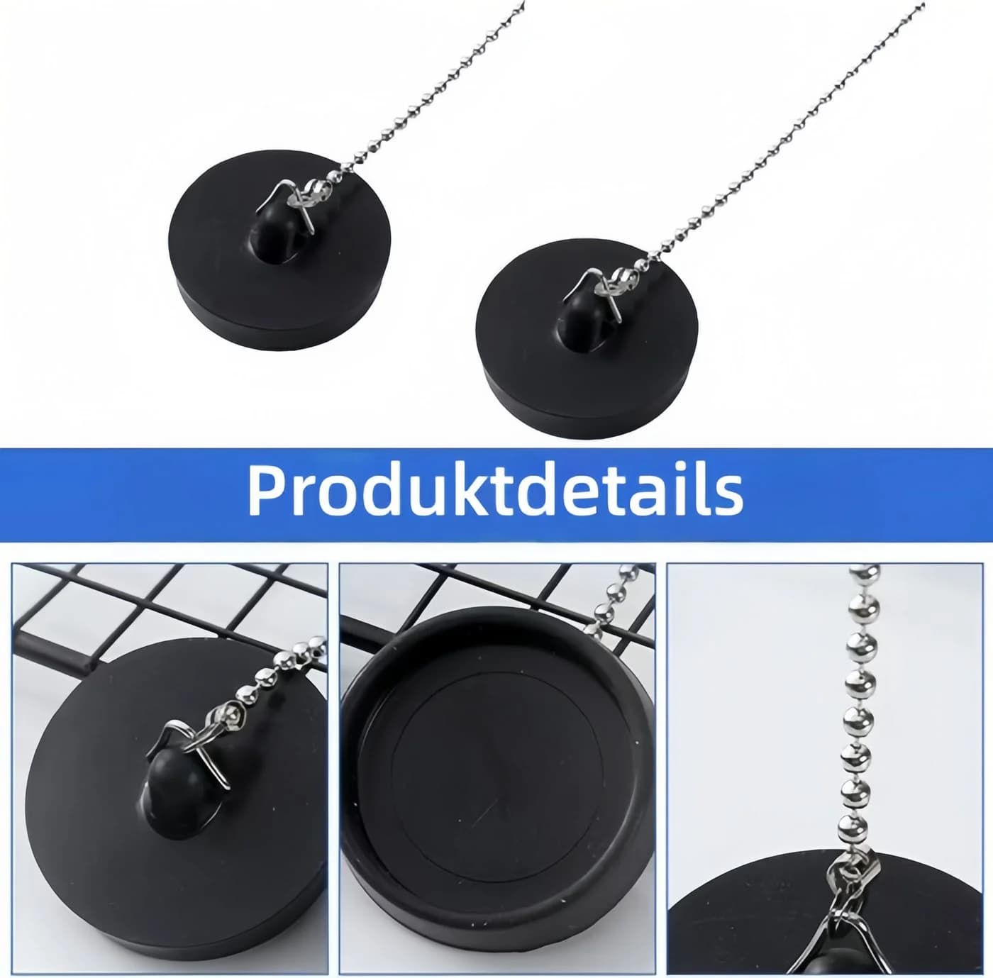 FOUORTUNATE-BEE Universal-Abflussstopfen 2er-Set mit Edelstahlkette - Bild 3