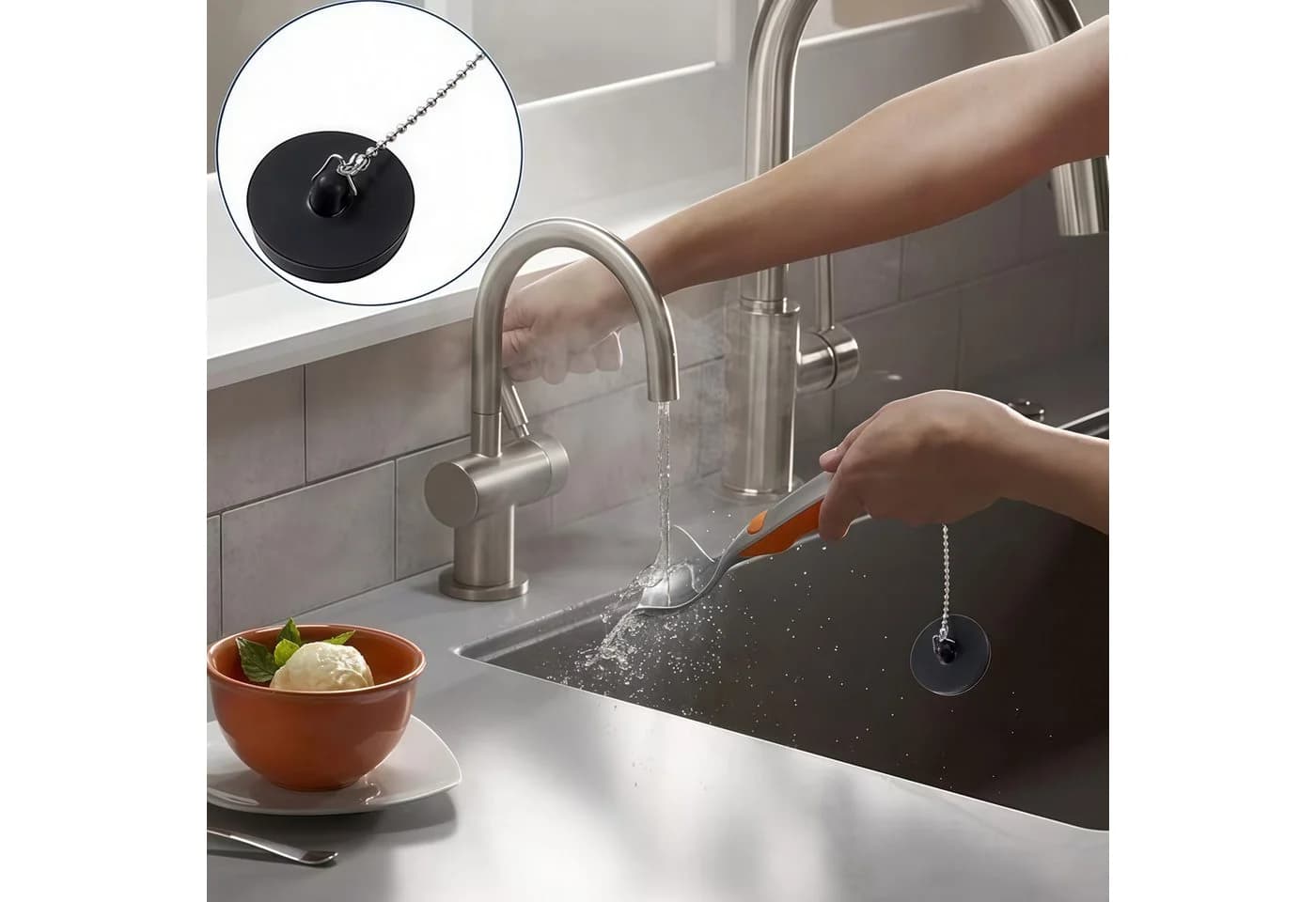 FOUORTUNATE-BEE Universal-Abflussstopfen 2er-Set mit Edelstahlkette - Bild 4