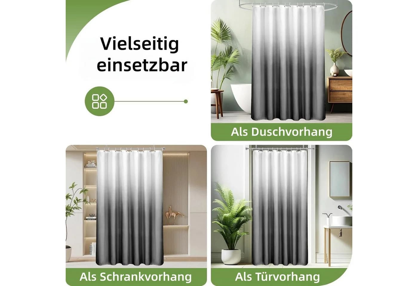 FOUORTUNATE-BEE Duschvorhang Grau mit Farbverlauf wasserabweisend