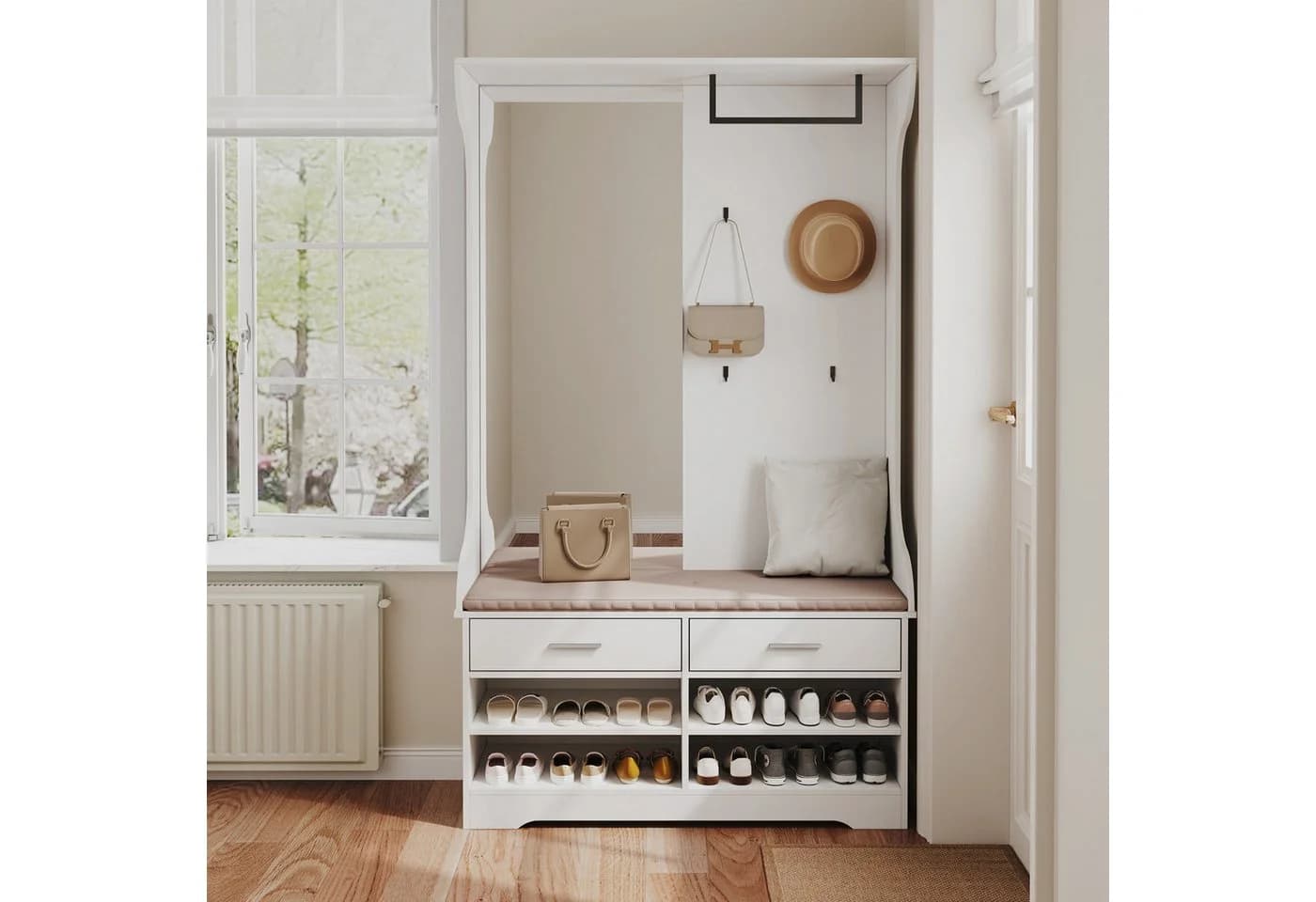 Simurq Flurgarderobe mit Spiegel, Schuhbank und Schubladen Weiß - Bild 3