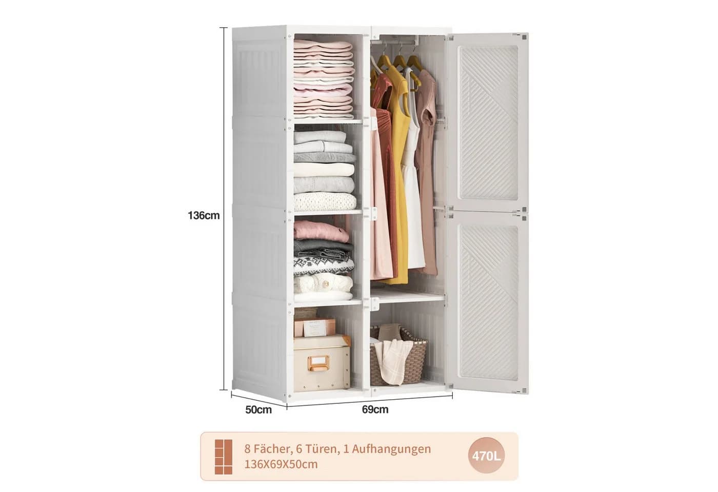 Simurq Kleiderschrank Weiß mit Stauraum - Bild 3