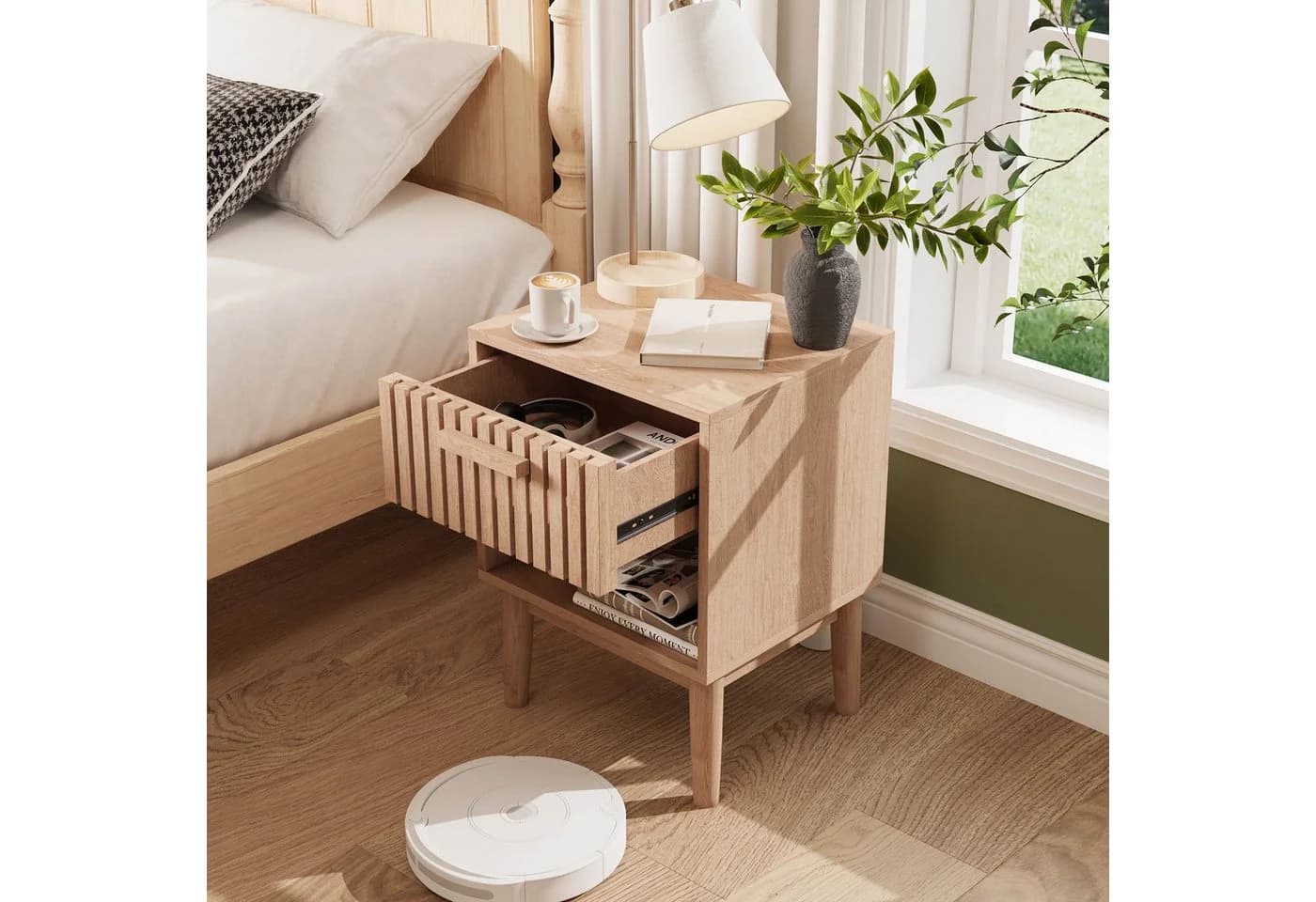 Simurq Nachttisch 2er Set Naturholz mit Schubladen - Bild 4
