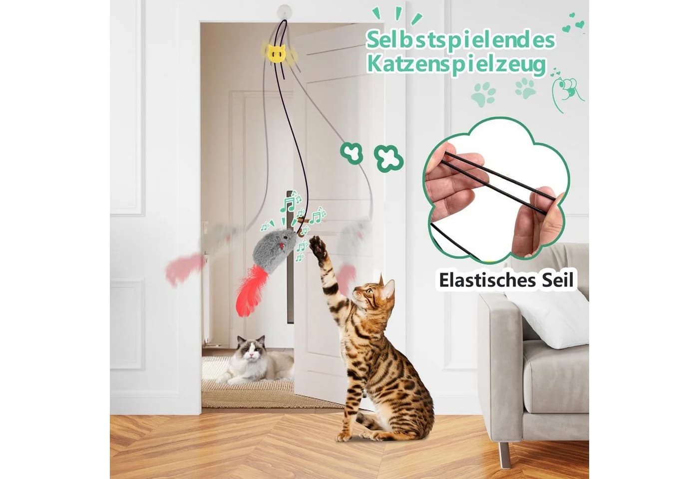 FOUORTUNATE-BEE Katzenspielzeug Maus mit Federschwanz & Quietscher - Bild 4