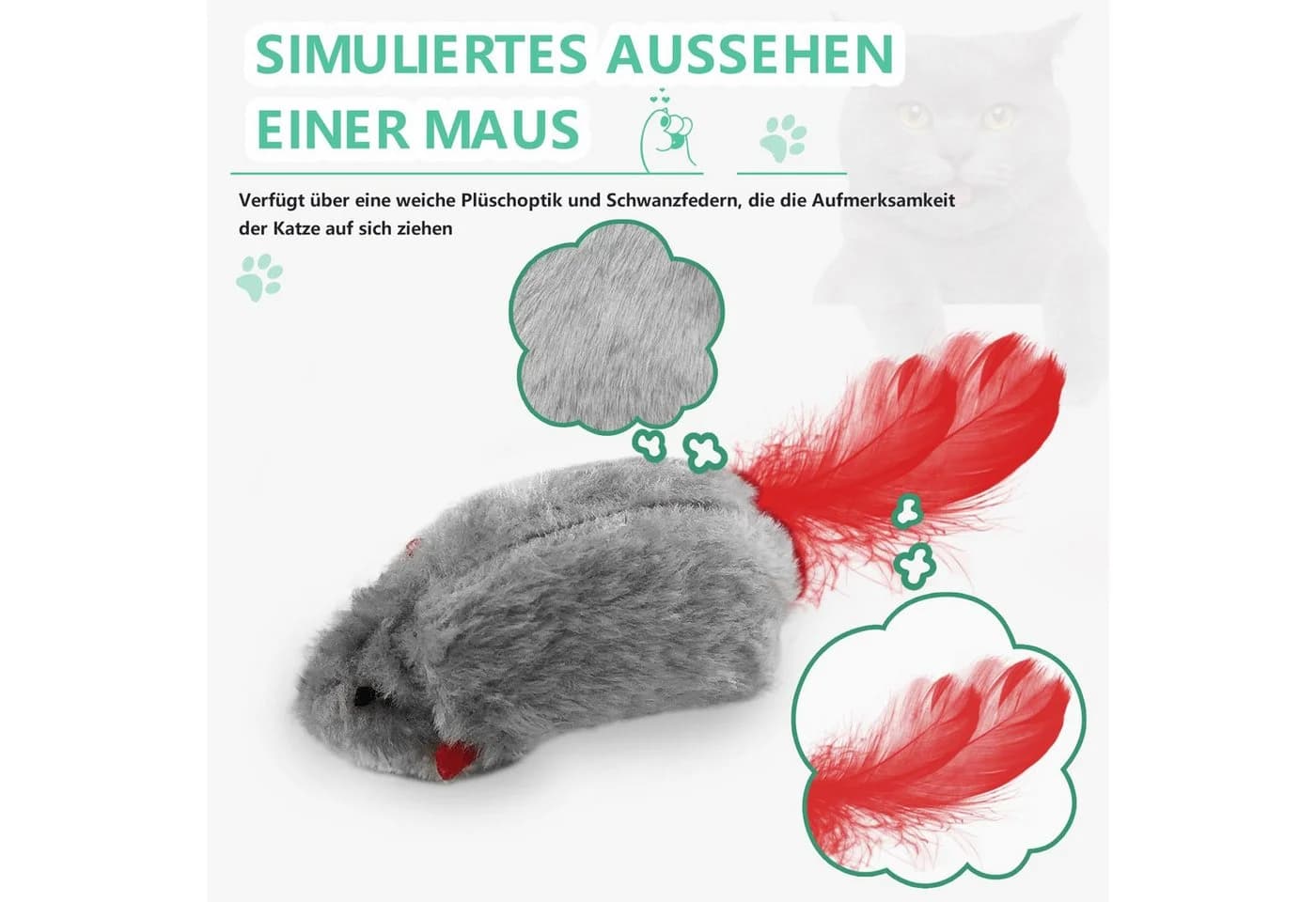FOUORTUNATE-BEE Katzenspielzeug Maus mit Federschwanz & Quietscher - Bild 5