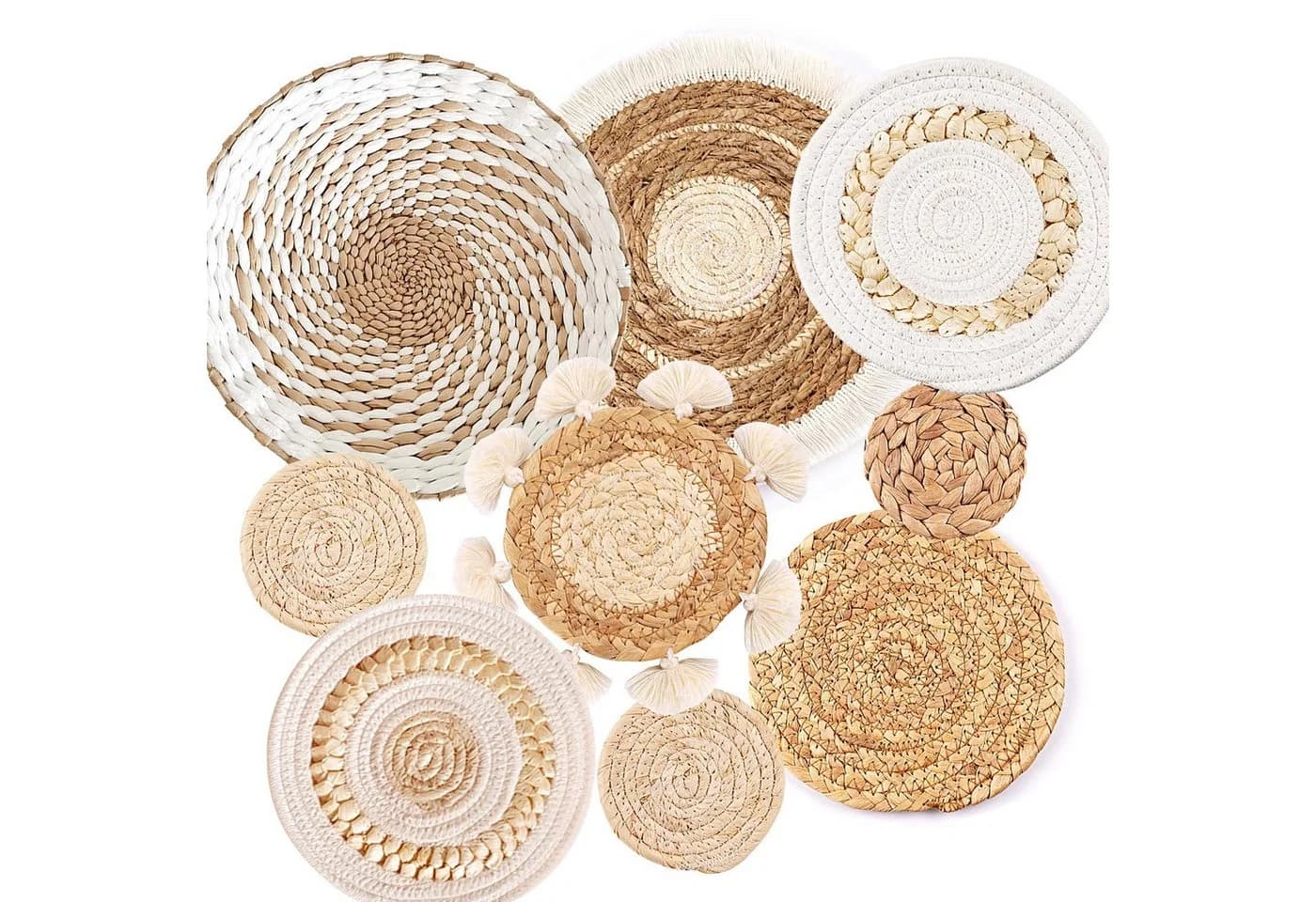 FOUORTUNATE-BEE Wanddekoobjekt 9 Stück Boho-Wandkörbe Beige - Bild 2