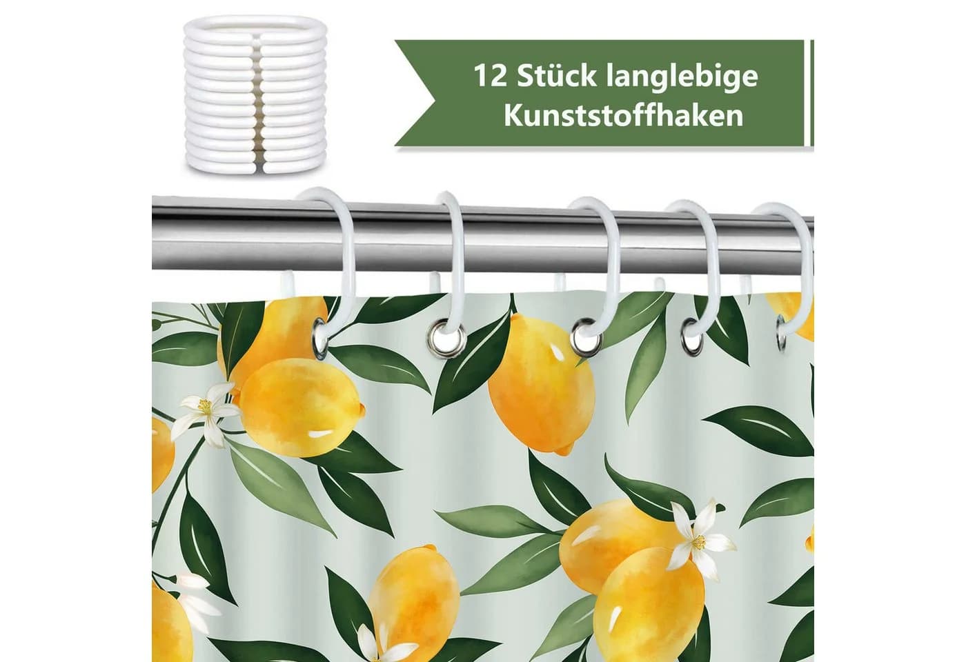 FOUORTUNATE-BEE Duschvorhang Zitronenmuster Polyester Wasserdicht - Bild 3