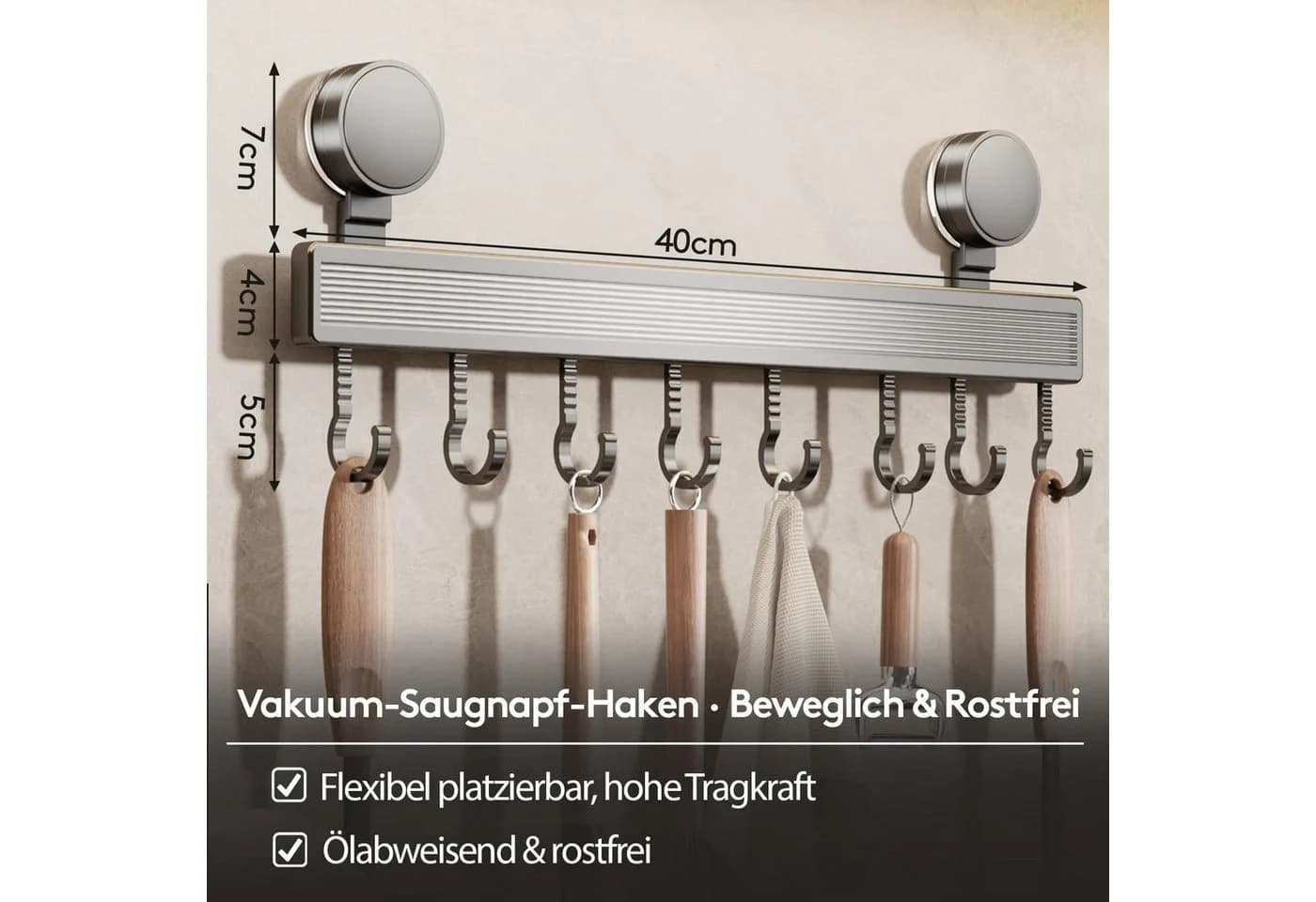 FOUORTUNATE-BEE Hakenleiste 12 Haken 60cm ohne Bohren - Bild 5