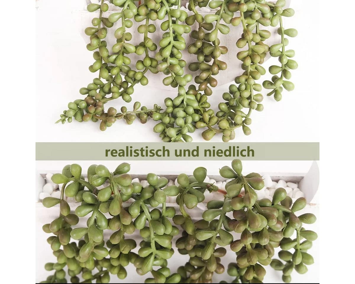 FOUORTUNATE-BEE Künstliche Sukkulente Hängepflanze Perlenkette Holztopf - Bild 3