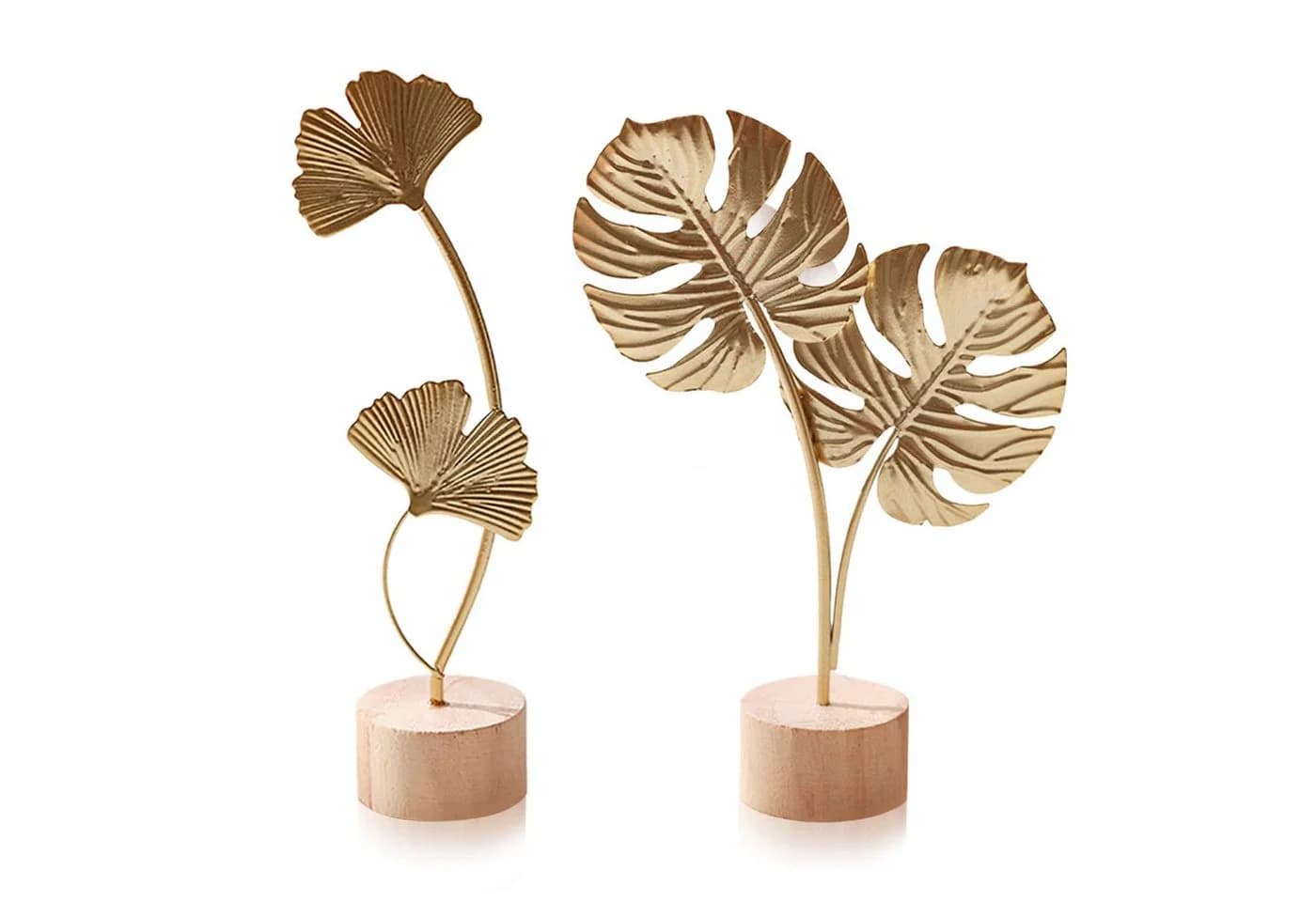 FOUORTUNATE-BEE Dekofigur 2 Stück Ginkgoblatt Monstera Statue Gold - Bild 2