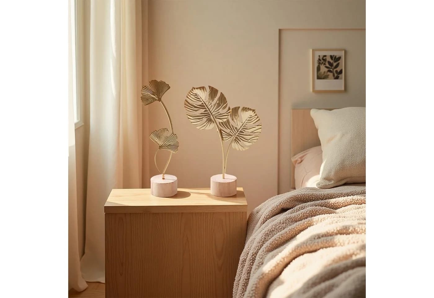 FOUORTUNATE-BEE Dekofigur 2 Stück Ginkgoblatt Monstera Statue Gold - Bild 4