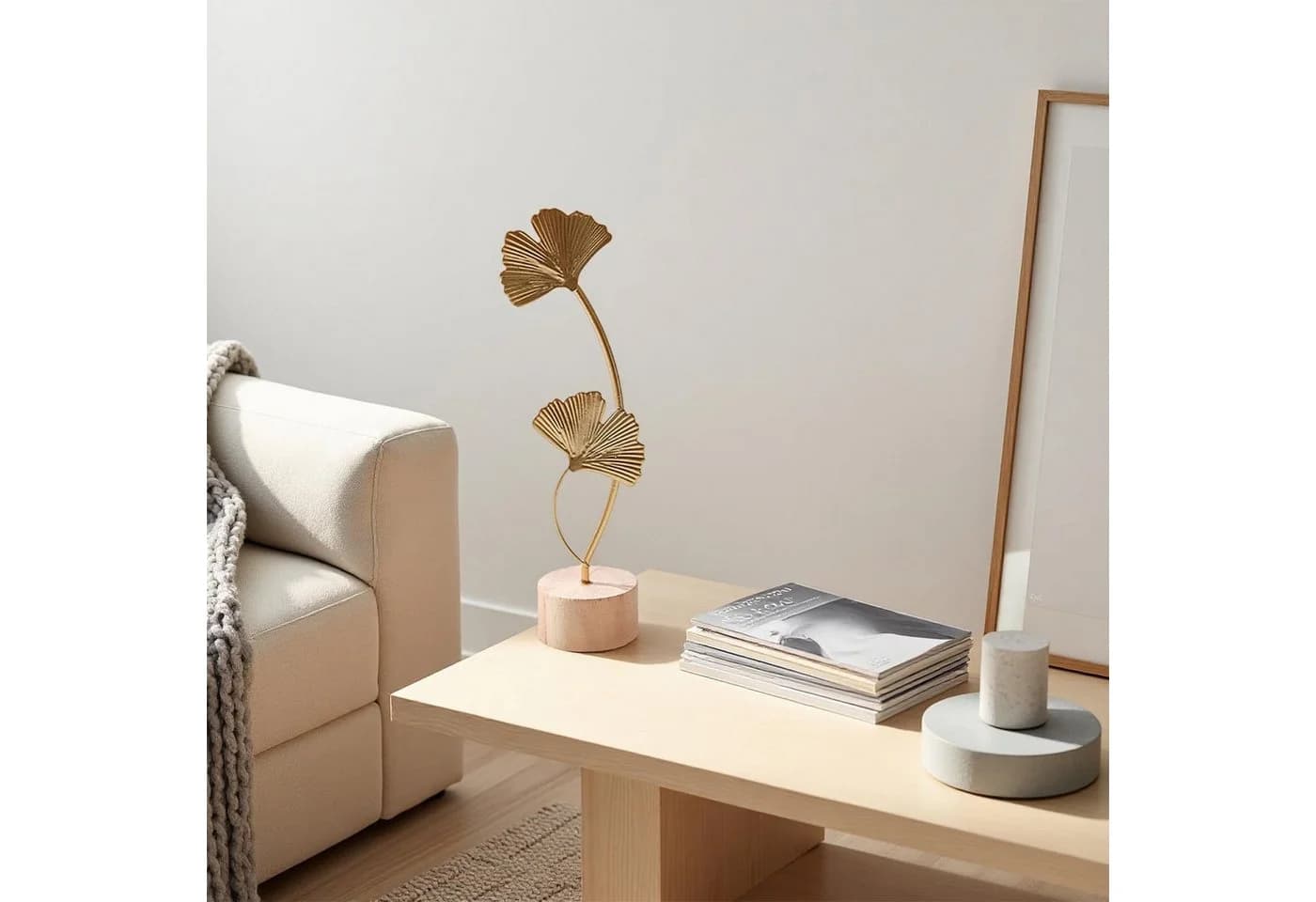 FOUORTUNATE-BEE Dekofigur 2 Stück Ginkgoblatt Monstera Statue Gold - Bild 5
