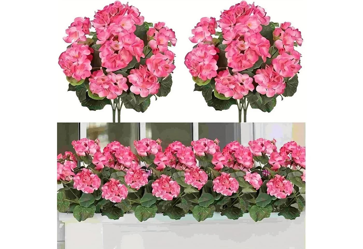 FOUORTUNATE-BEE Kunstblumen Geranien 6 Stück Rosa/Rot Wetterfest - Bild 2