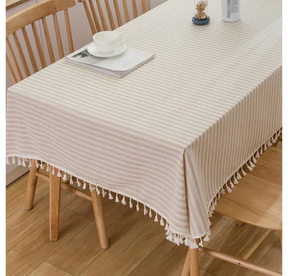 FOUORTUNATE-BEE Tischdecke Boho Beige Abwaschbar Baumwoll-Leinen - Bild 2
