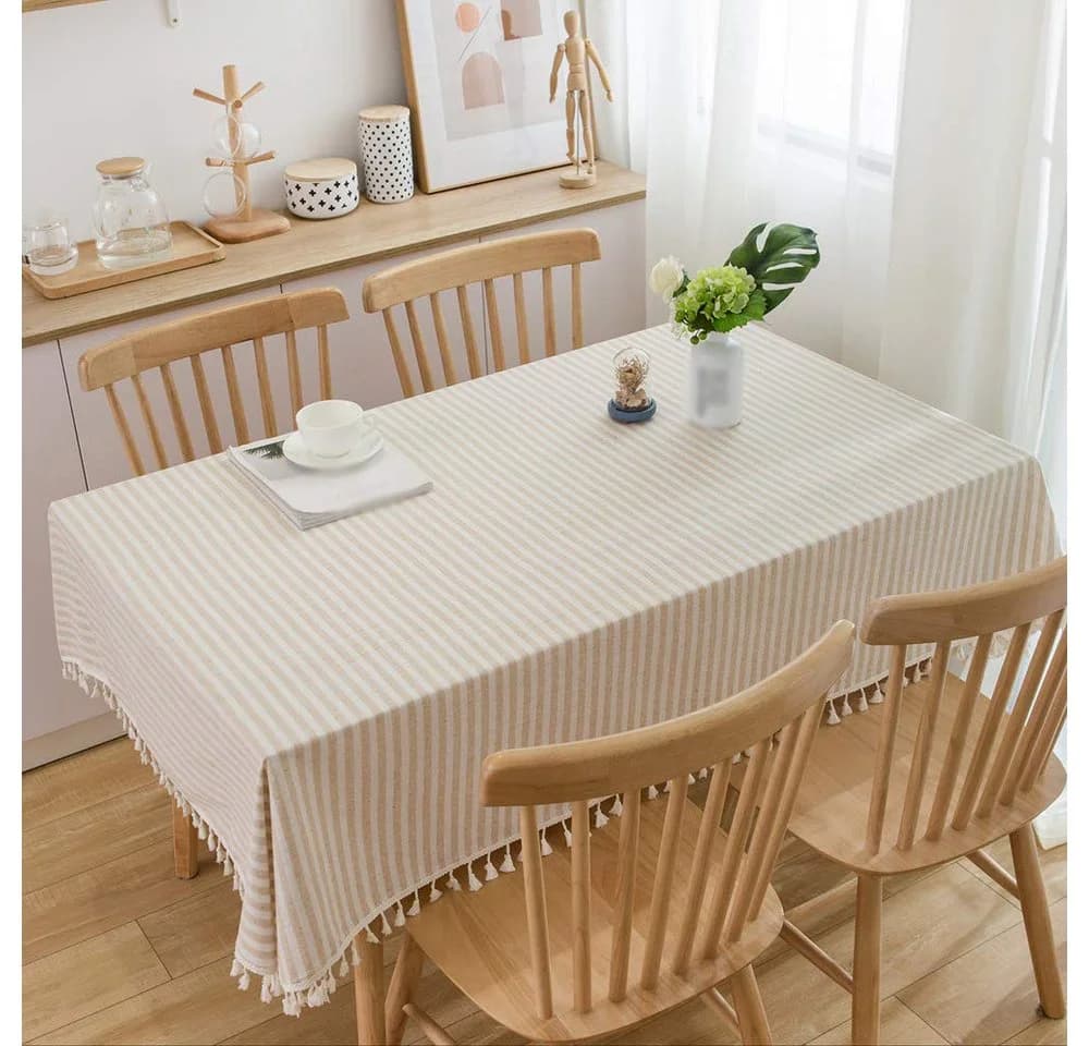 FOUORTUNATE-BEE Tischdecke Boho Beige Abwaschbar Baumwoll-Leinen - Bild 5