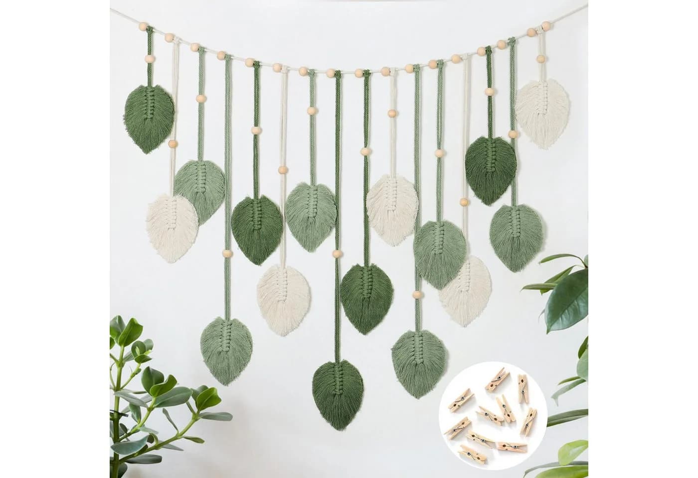 FOUORTUNATE-BEE Makramee Wandbehang Blatt Design Baumwolle - Bild 2
