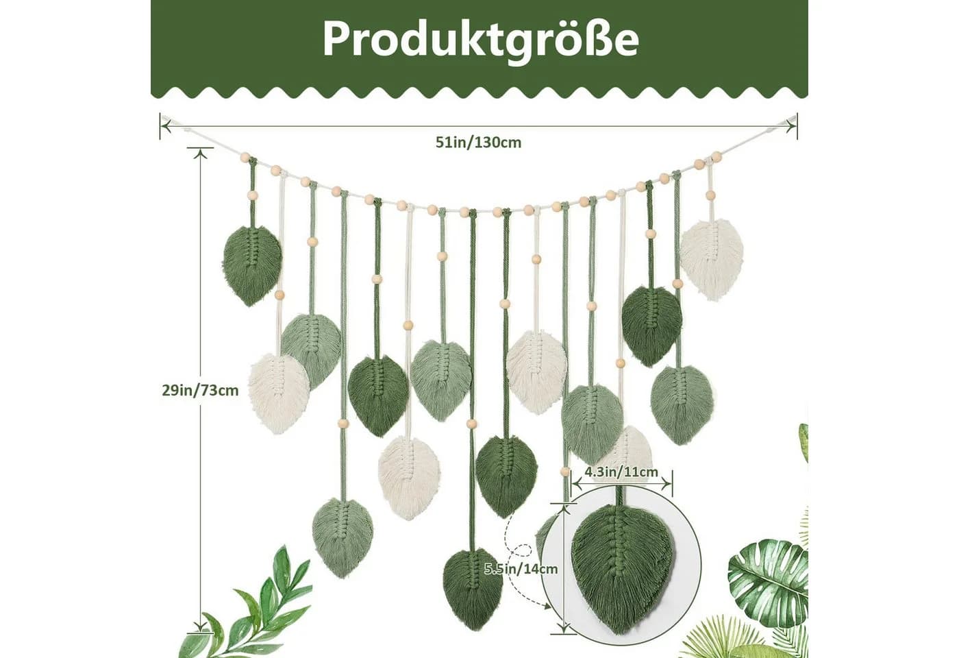 FOUORTUNATE-BEE Makramee Wandbehang Blatt Design Baumwolle - Bild 4
