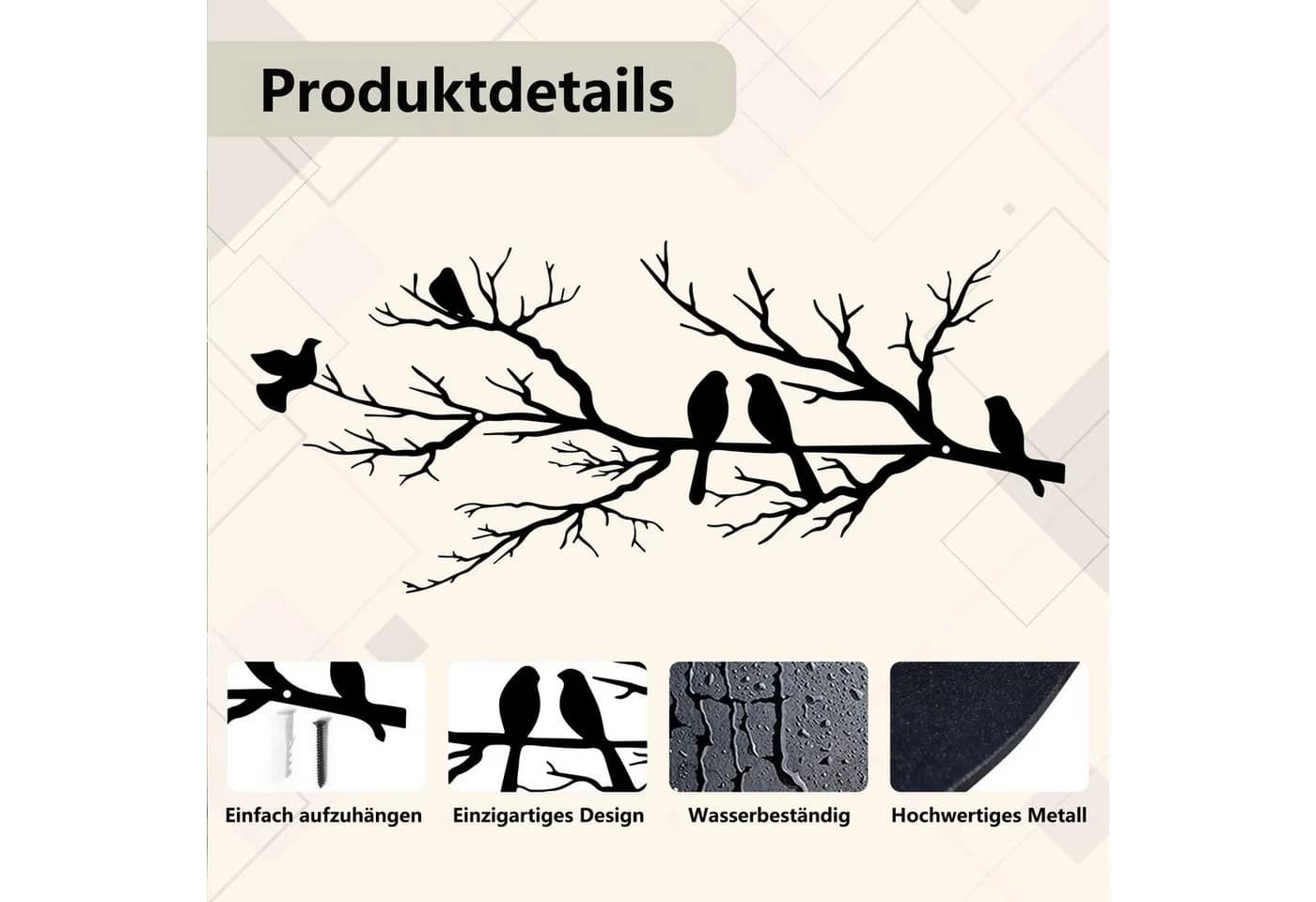FOUORTUNATE-BEE Wanddekoobjekt Metall-Vogel-Wanddekoration Schwarz - Bild 5