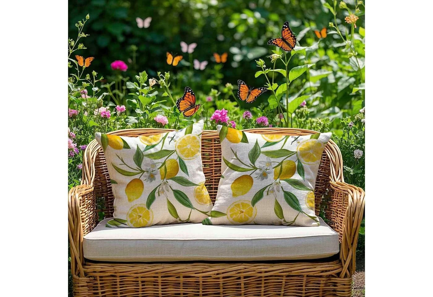 FOUORTUNATE-BEE Kissenbezug 2er Set Gelb Zitronenmotiv Polyester - Bild 3