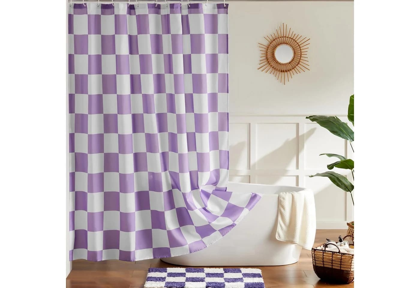 FOUORTUNATE-BEE Duschvorhang Karierter Retro-Vintage Stil Violett Polyester