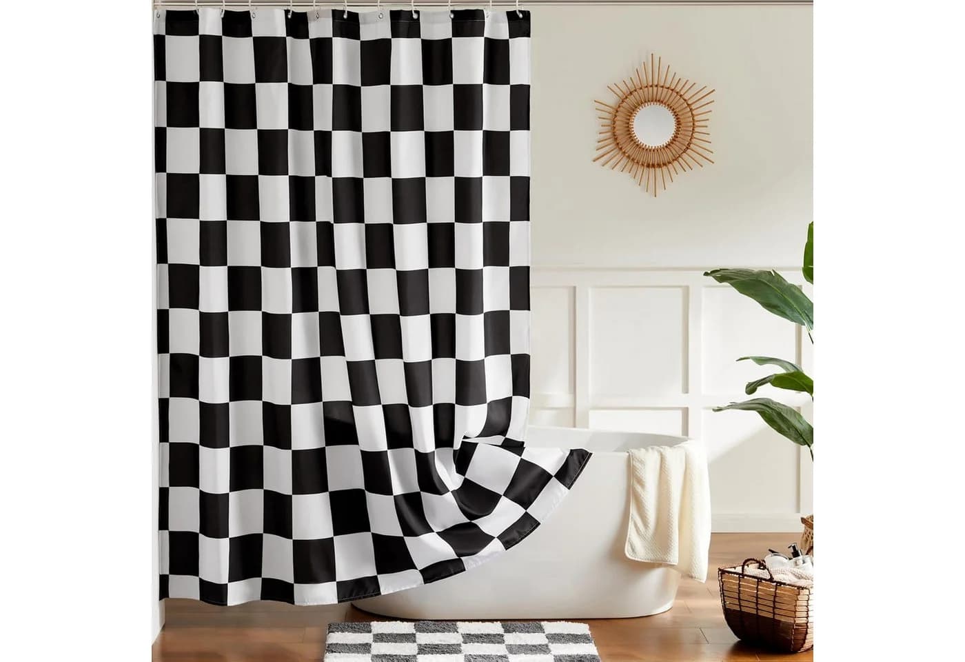 FOUORTUNATE-BEE Duschvorhang Retro Schachbrettmuster Polyester Schwarz/Weiß