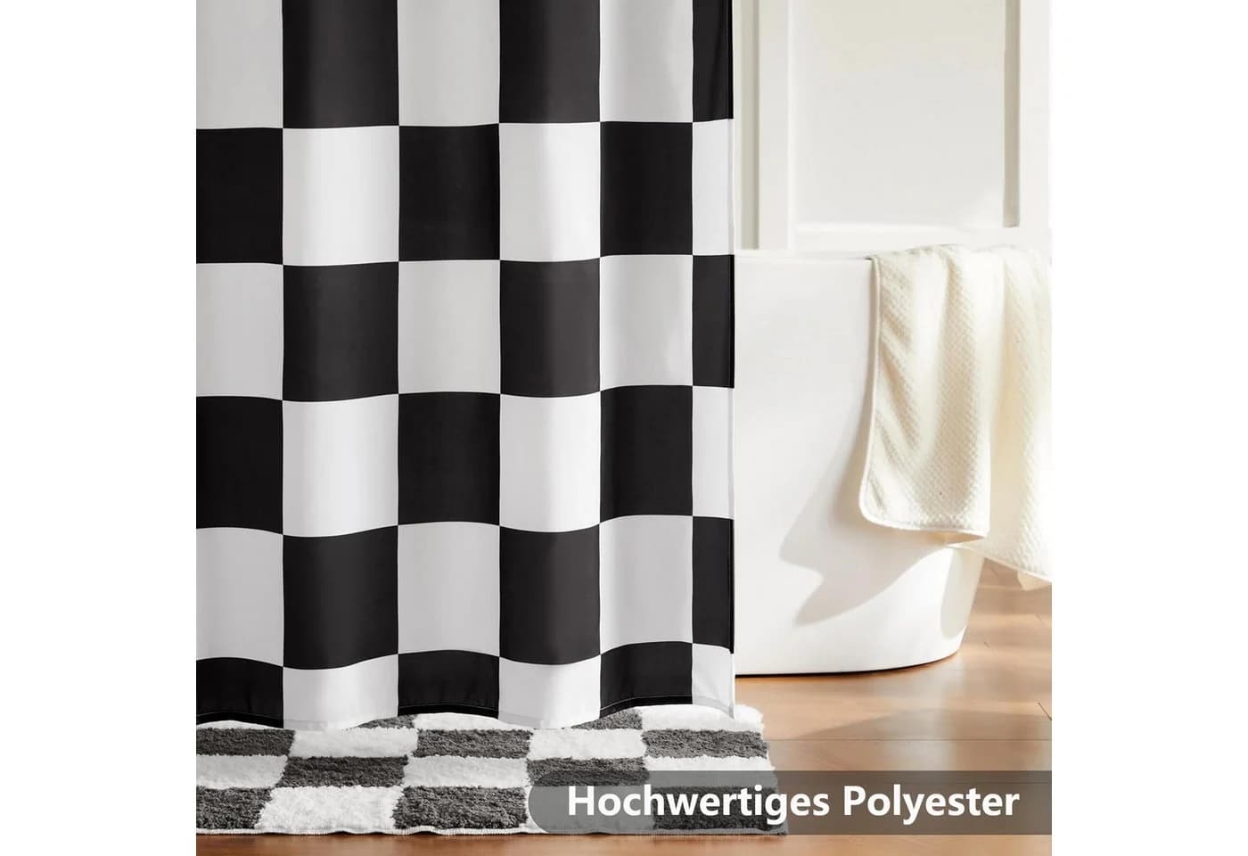 FOUORTUNATE-BEE Duschvorhang Retro Schachbrettmuster Polyester Schwarz/Weiß - Bild 3