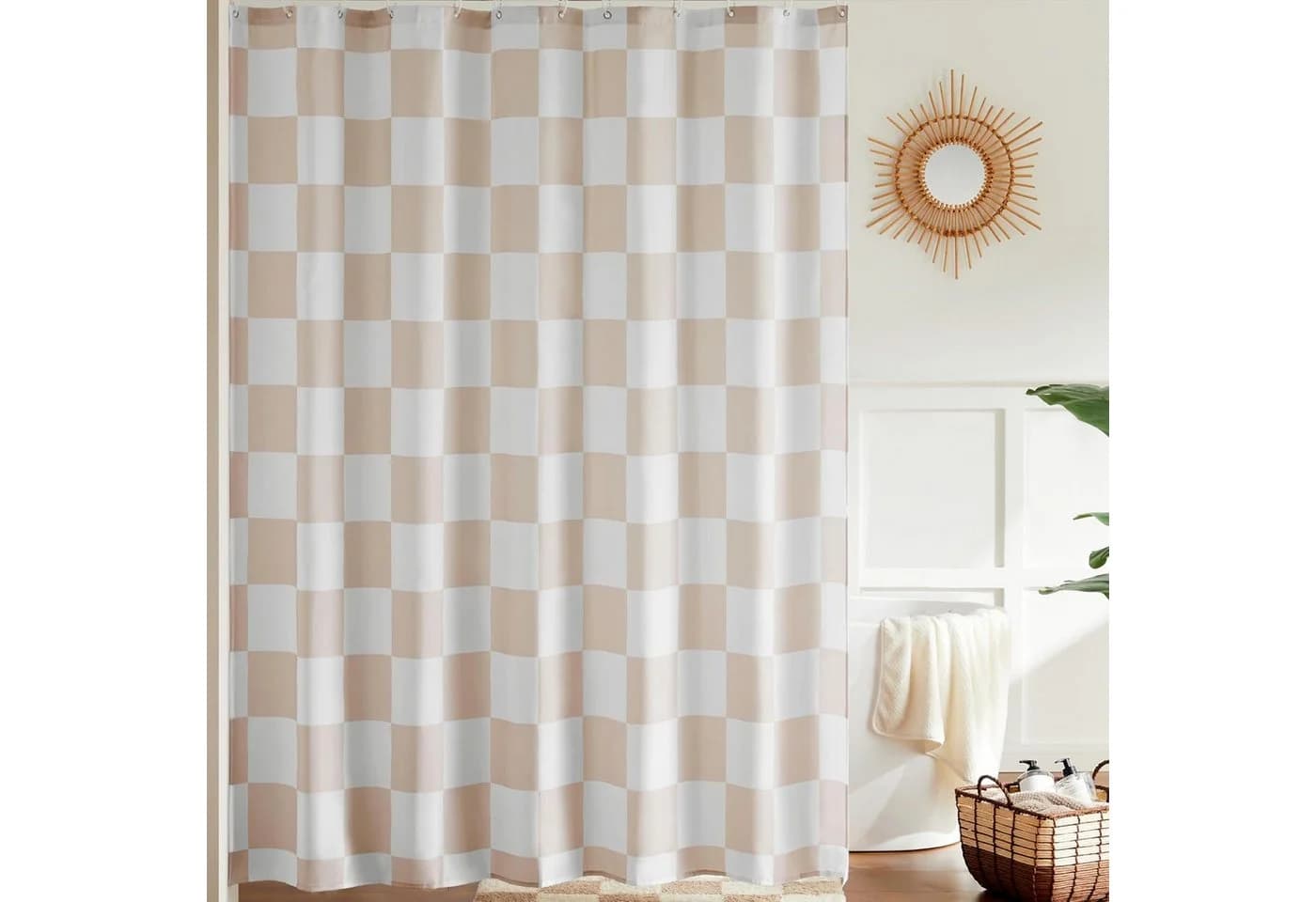 FOUORTUNATE-BEE Duschvorhang Retro Schachbrettmuster Polyester Beige - Bild 2