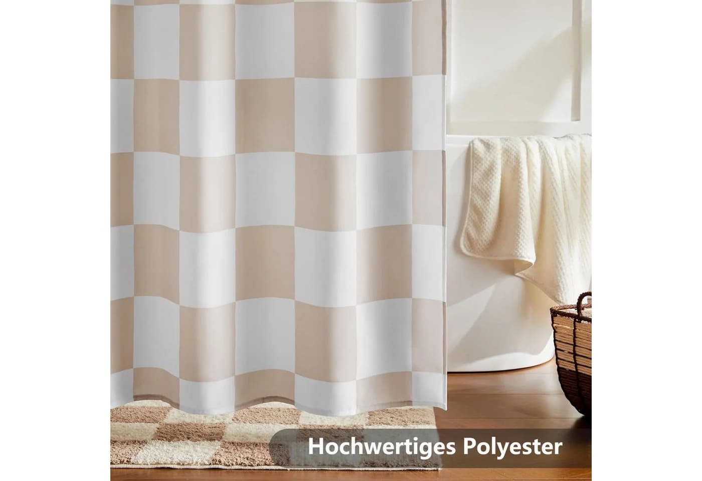 FOUORTUNATE-BEE Duschvorhang Retro Schachbrettmuster Polyester Beige - Bild 3
