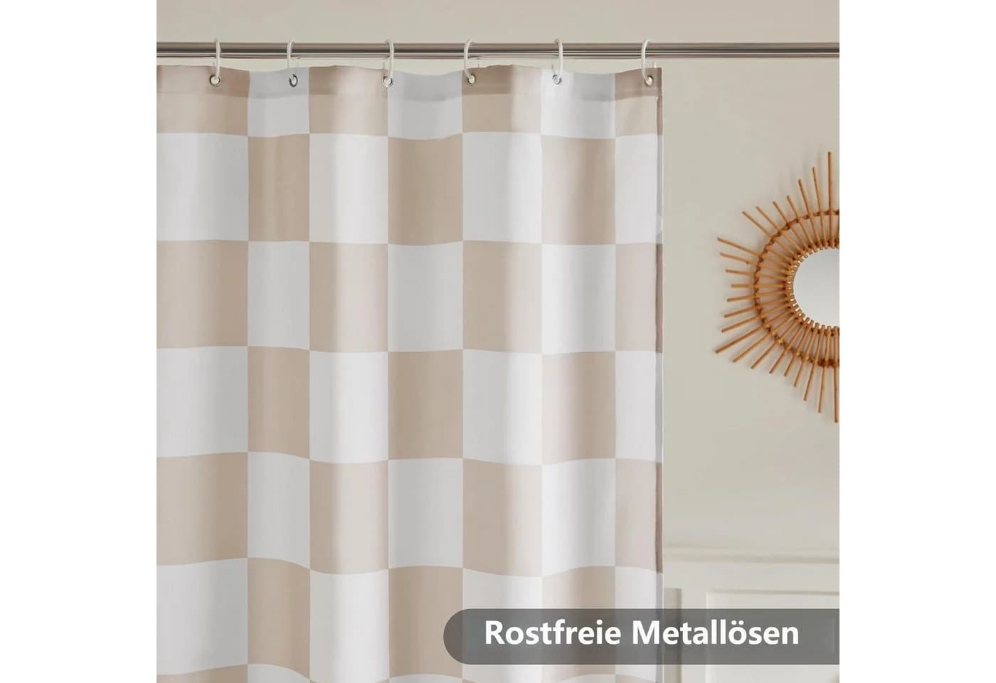 FOUORTUNATE-BEE Duschvorhang Retro Schachbrettmuster Polyester Beige - Bild 4
