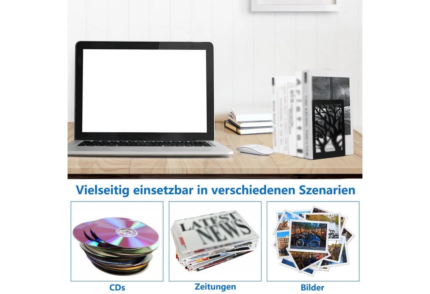 FOUORTUNATE-BEE Buchstütze Metall Schwarz, Rutschfest & Stabil - Bild 4
