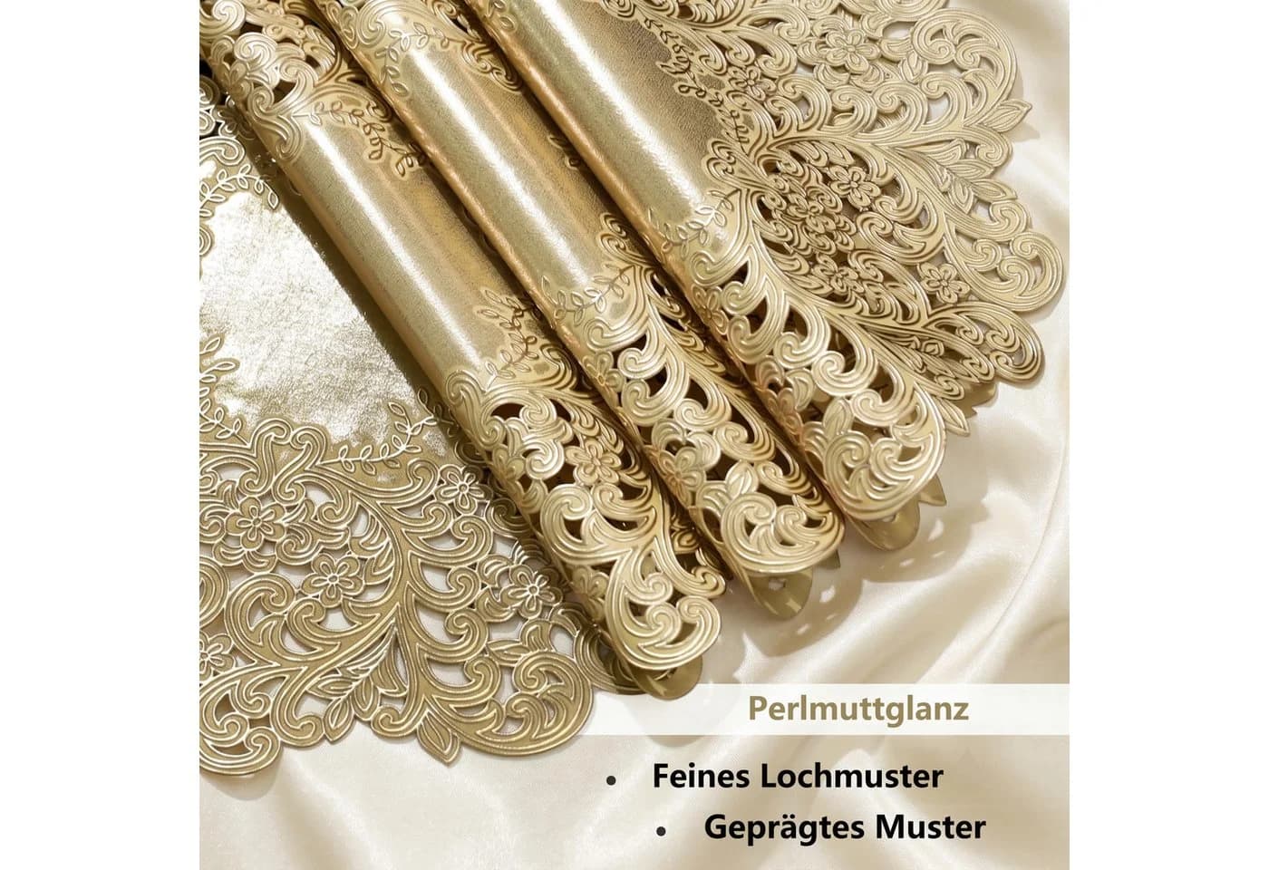 FOUORTUNATE-BEE Platzset 6er Set Goldene Runde Tischsets mit Blumenmuster