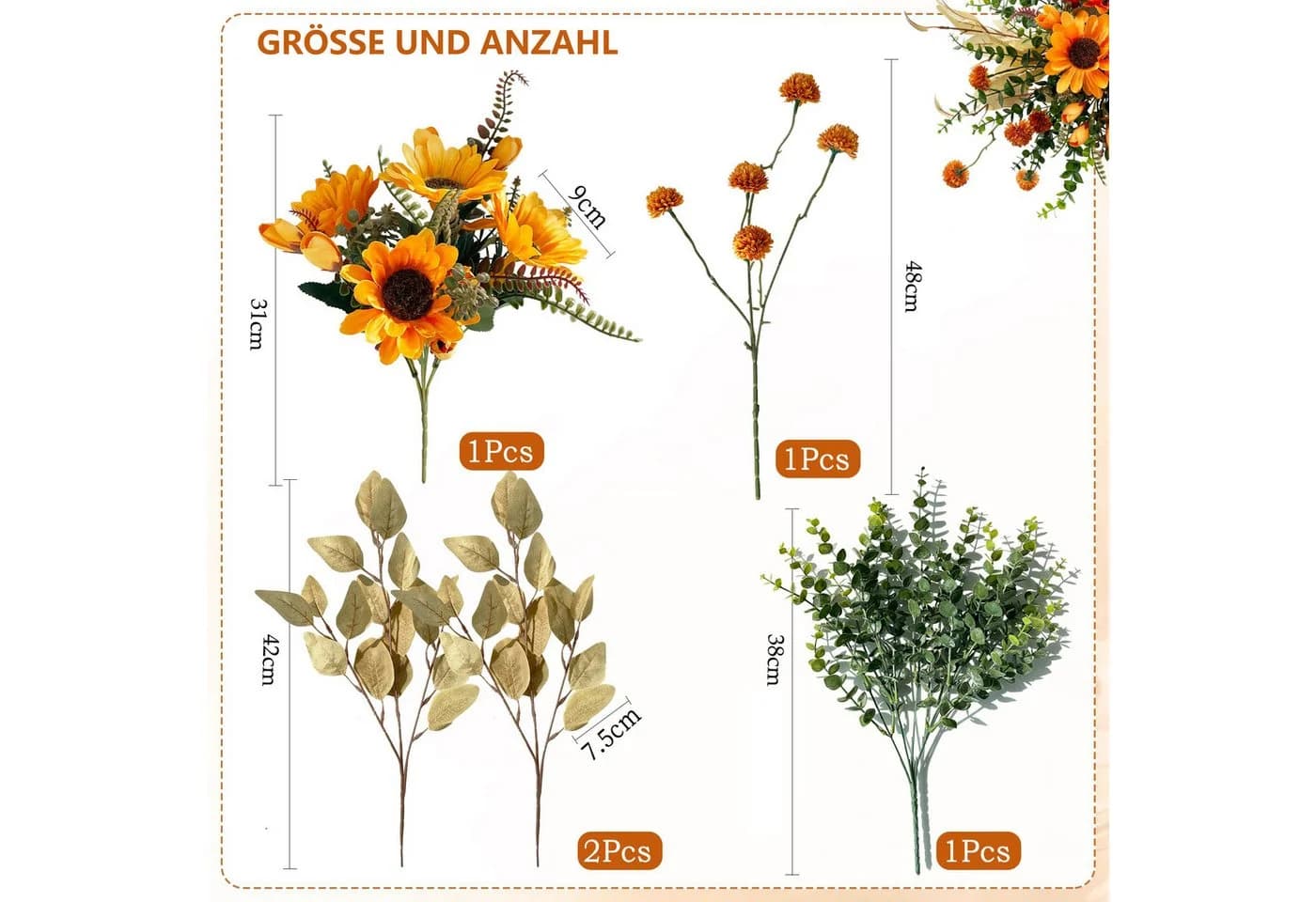 FOUORTUNATE-BEE Kunstblumenstrauß Herbst Sonnenblumen - Bild 3