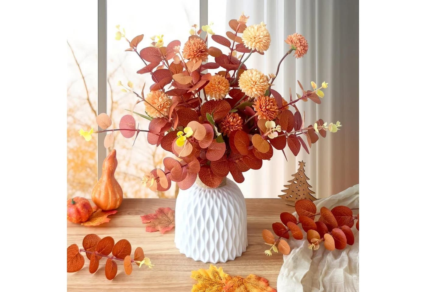 FOUORTUNATE-BEE 30 Stück Künstliche Eukalyptus-Zweige Herbst Orange