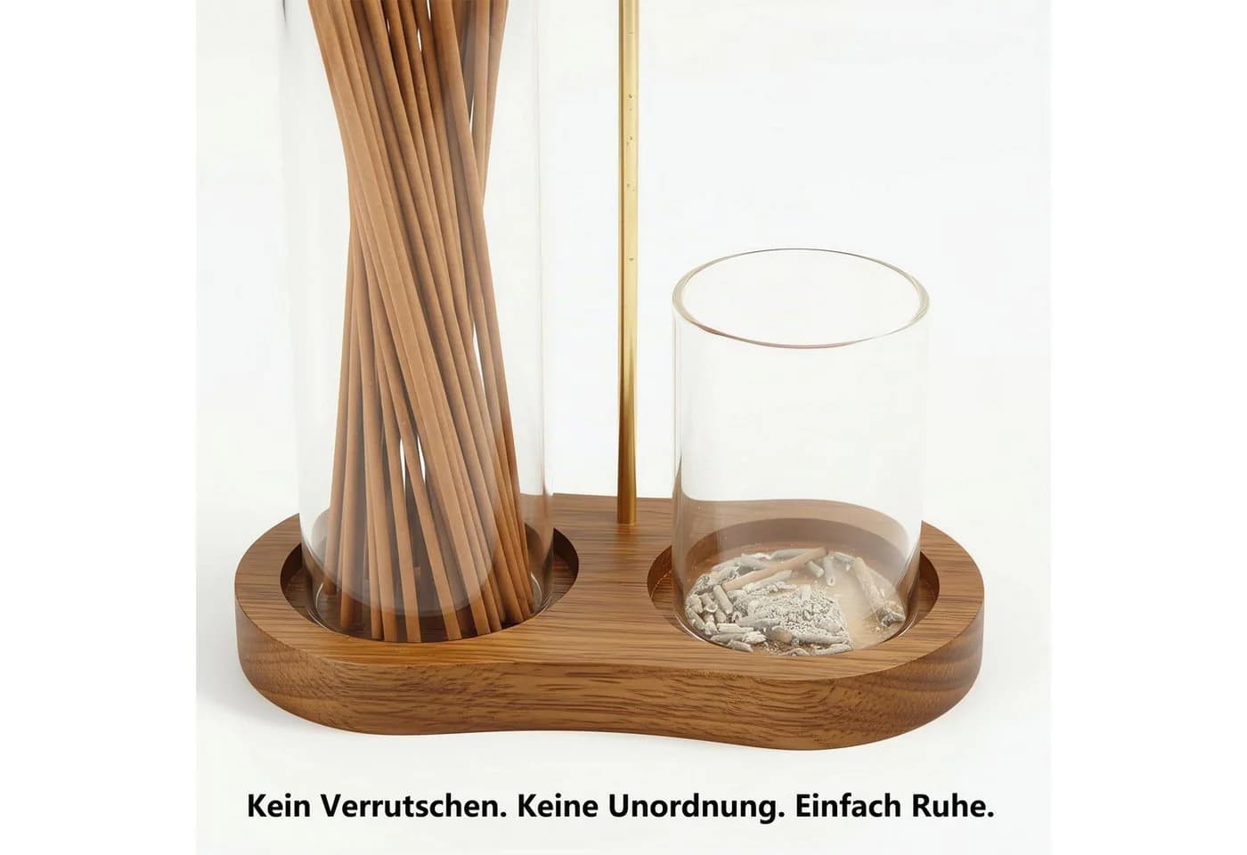 FOUORTUNATE-BEE Räucherstäbchen-Halter mit Glas Aschefänger & Holz Sockel - Bild 5